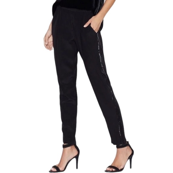 NWT $300 Joie Lillia Silk Sequin Tapered Trousers Pants in Caviar - Picture 1 of 8